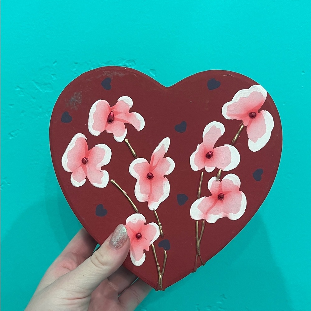 Floral Heart-Shaped Red Box